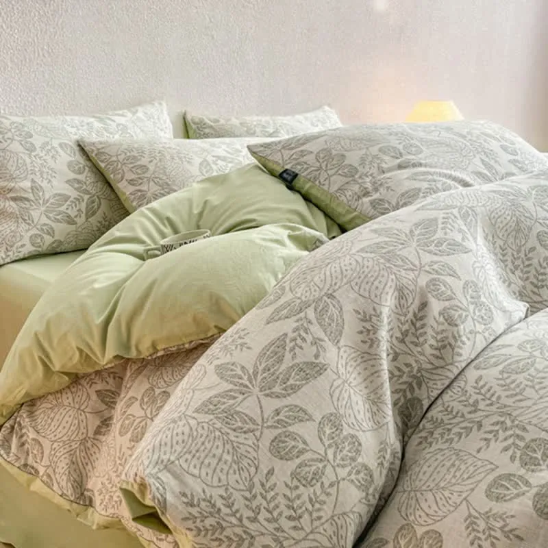 Bettwäsche-Set „Botanical Whisper“ aus gewaschener Baumwolle mit Jacquard-Muster