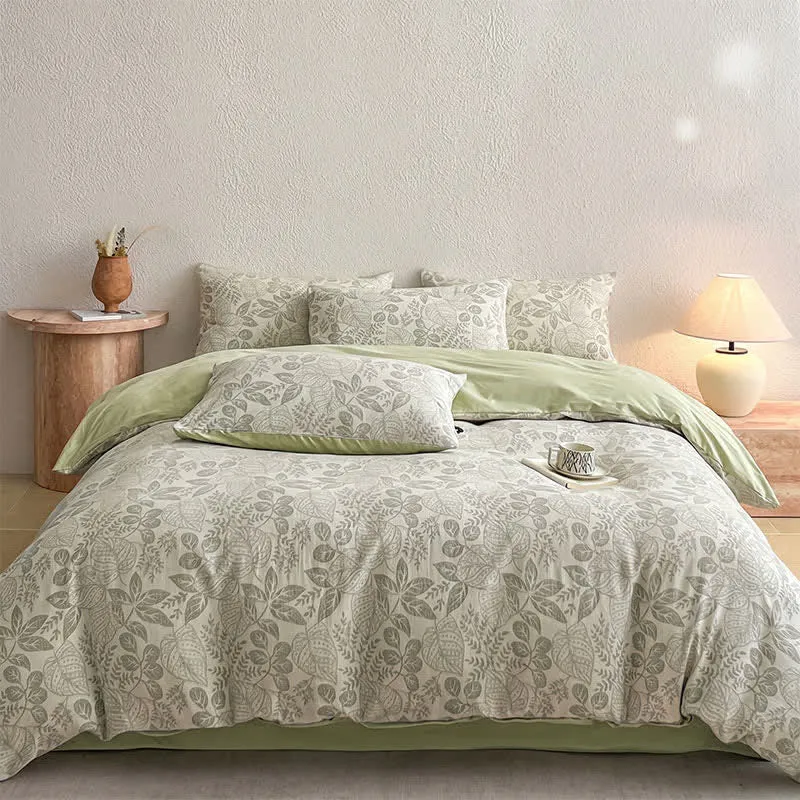 Bettwäsche-Set „Botanical Whisper“ aus gewaschener Baumwolle mit Jacquard-Muster