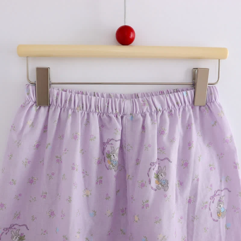 Loungewear-Set aus Baumwolle mit lila Hasen- und Blumenmuster (3-teilig)