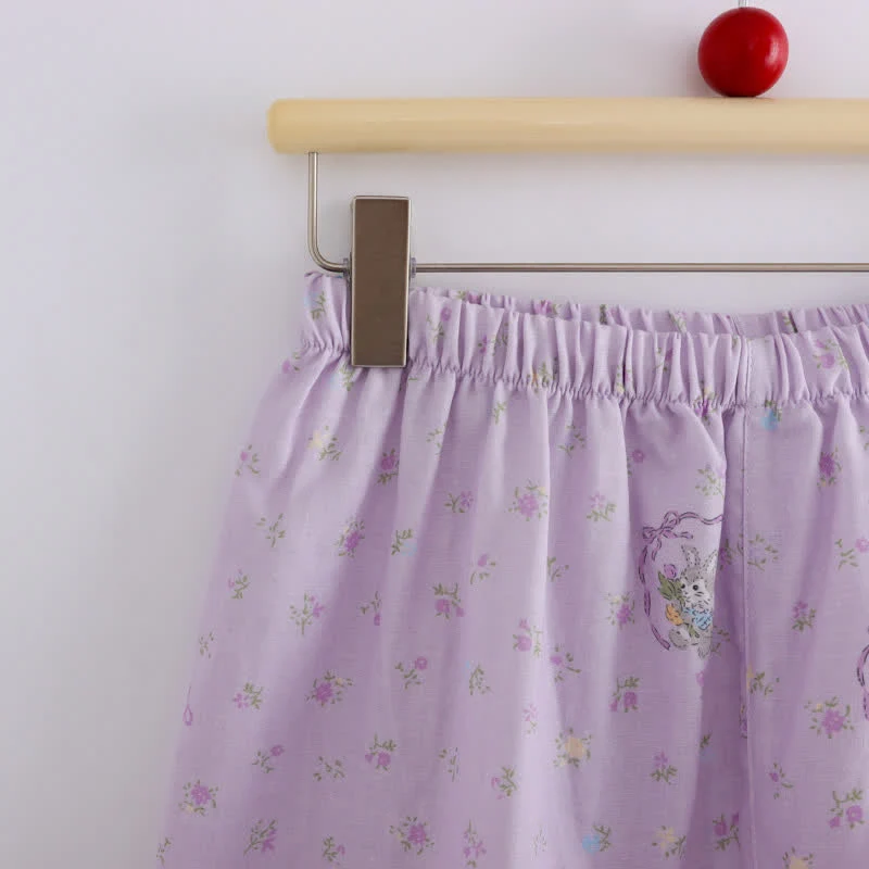 Loungewear-Set aus Baumwolle mit lila Hasen- und Blumenmuster (3-teilig)