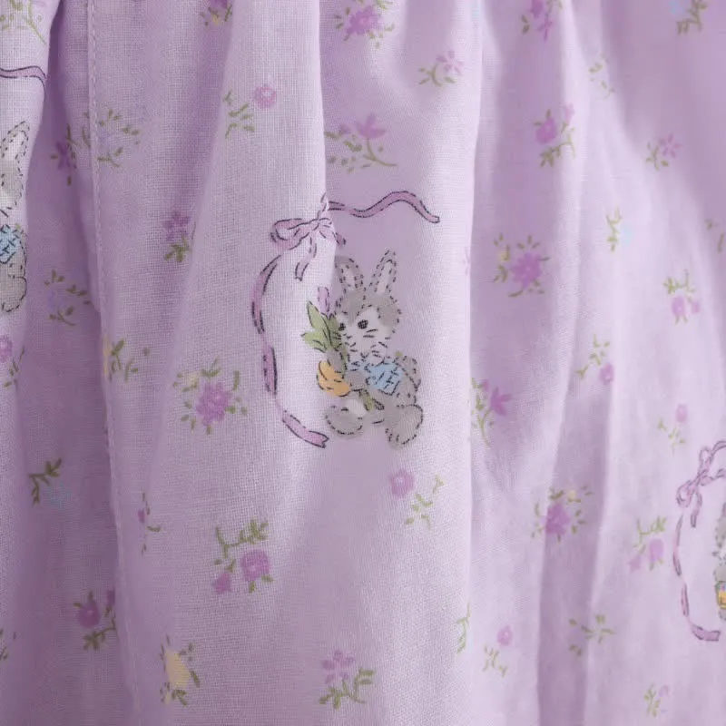 Loungewear-Set aus Baumwolle mit lila Hasen- und Blumenmuster (3-teilig)