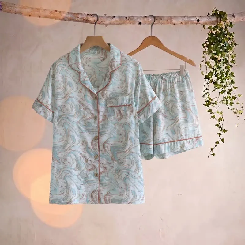 Lounge-Set aus Baumwollgaze mit abstraktem Print
