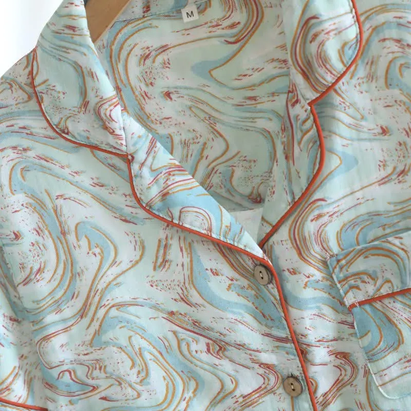 Lounge-Set aus Baumwollgaze mit abstraktem Print