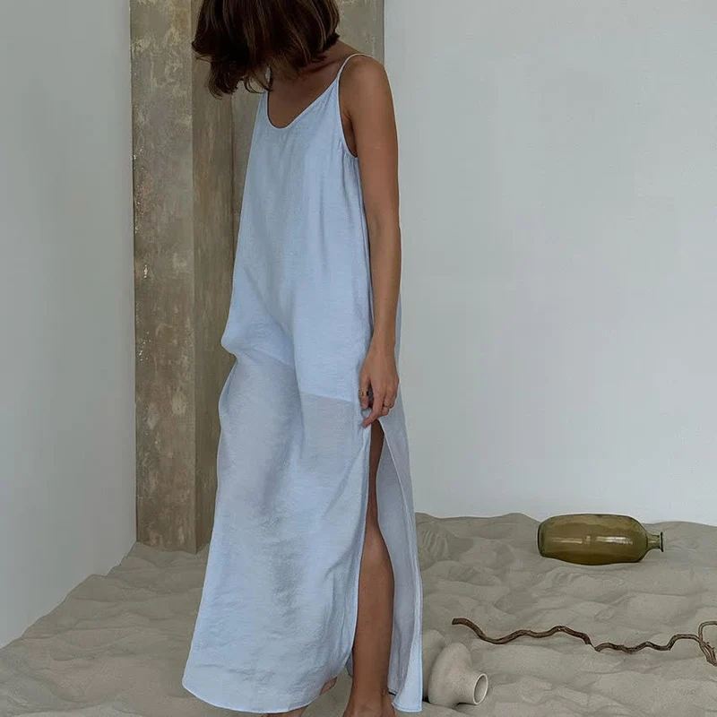 Loungekleid in Unifarbe mit Seitenschlitz