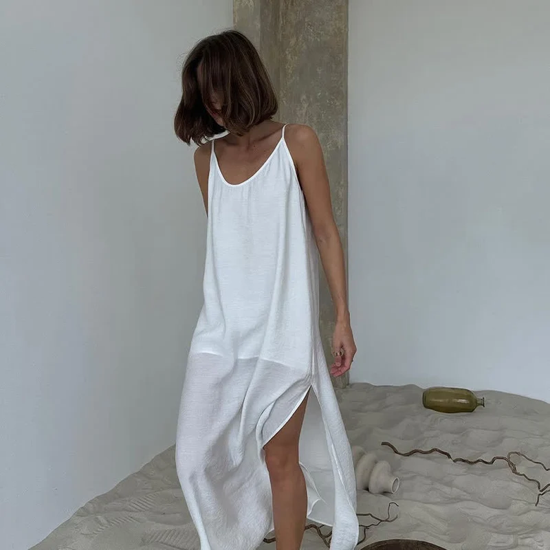 Loungekleid in Unifarbe mit Seitenschlitz