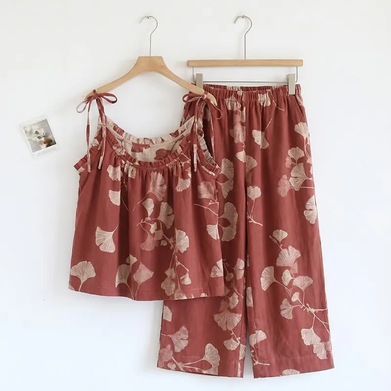 Elegantes Ginkgo-Baumwoll-Pyjama-Set