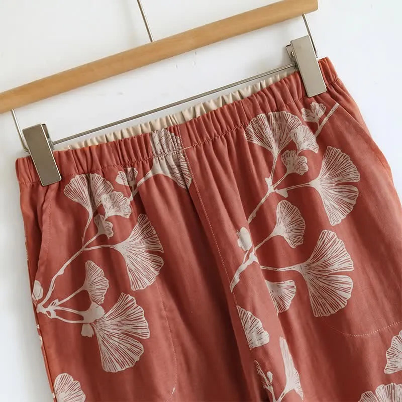 Elegantes Ginkgo-Baumwoll-Pyjama-Set