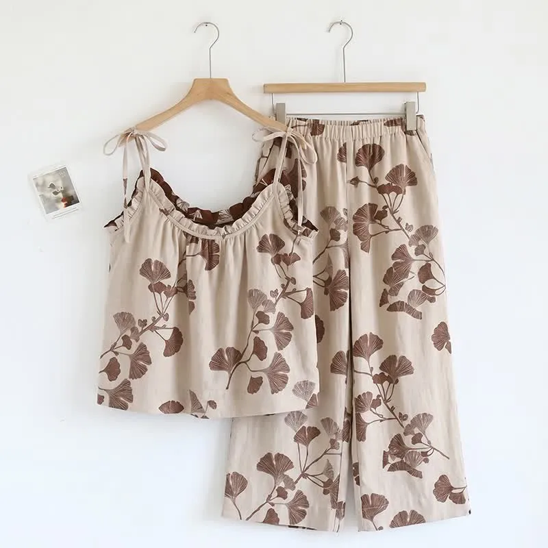 Elegantes Ginkgo-Baumwoll-Pyjama-Set