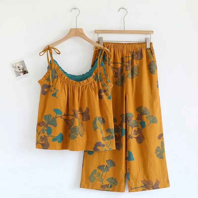 Elegantes Ginkgo-Baumwoll-Pyjama-Set