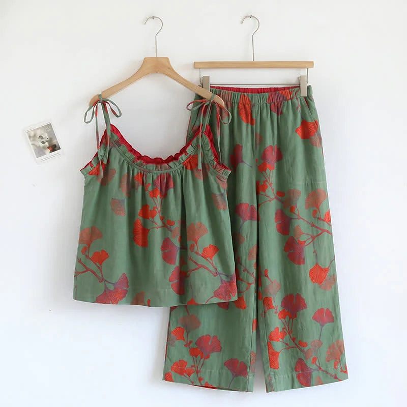 Elegantes Ginkgo-Baumwoll-Pyjama-Set