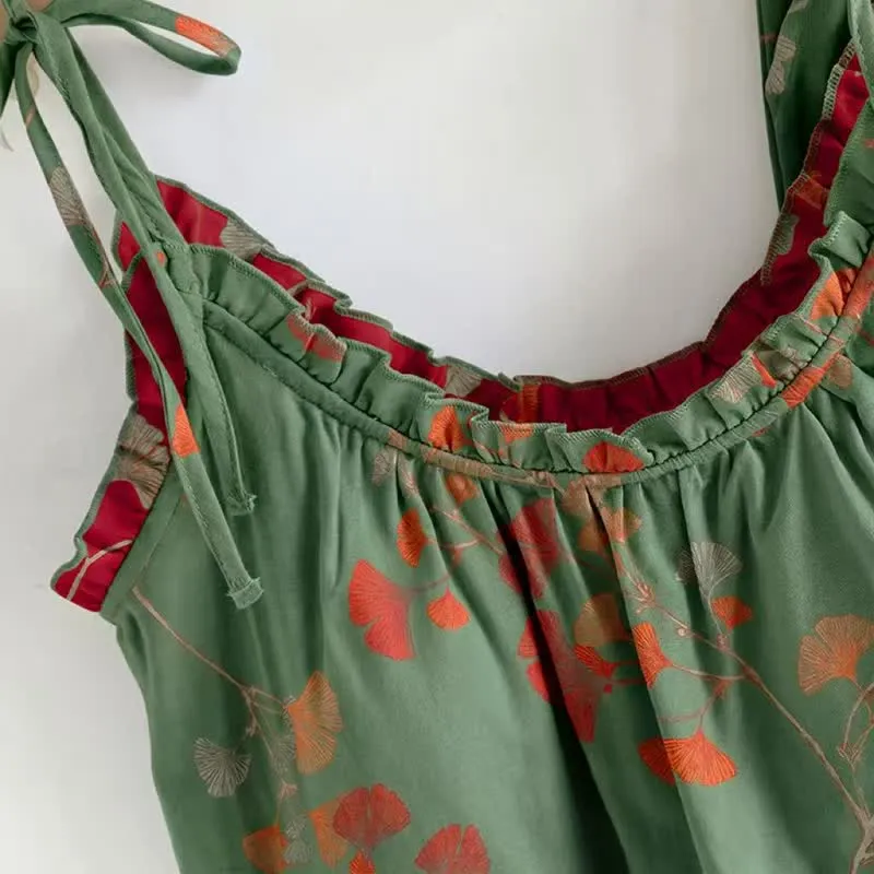 Elegantes Ginkgo-Baumwoll-Pyjama-Set
