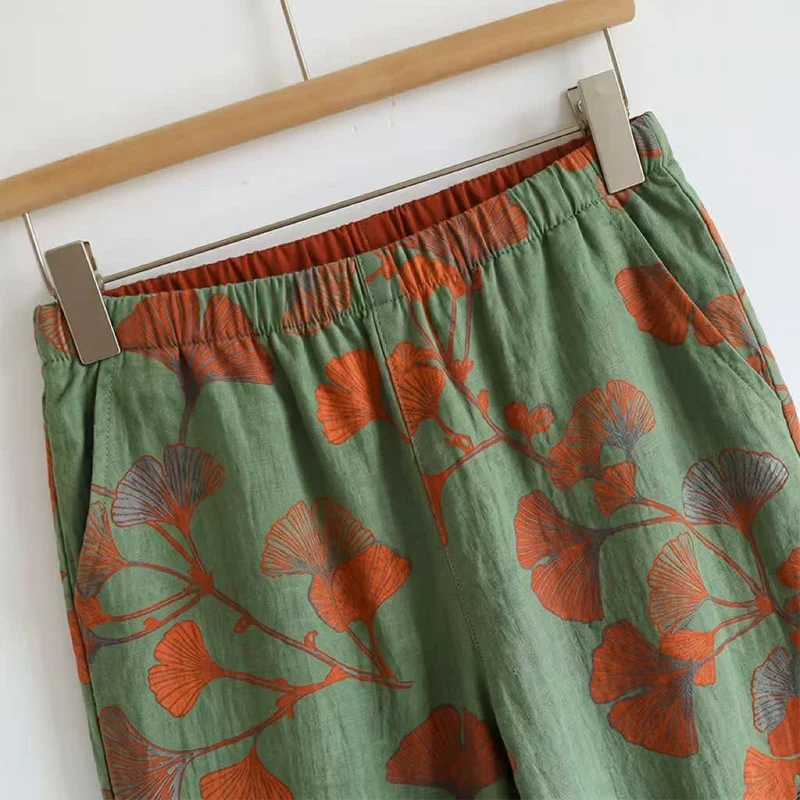 Ginkgo-Blatt-Pyjama-Set mit Rüschen und Cami-Oberteil