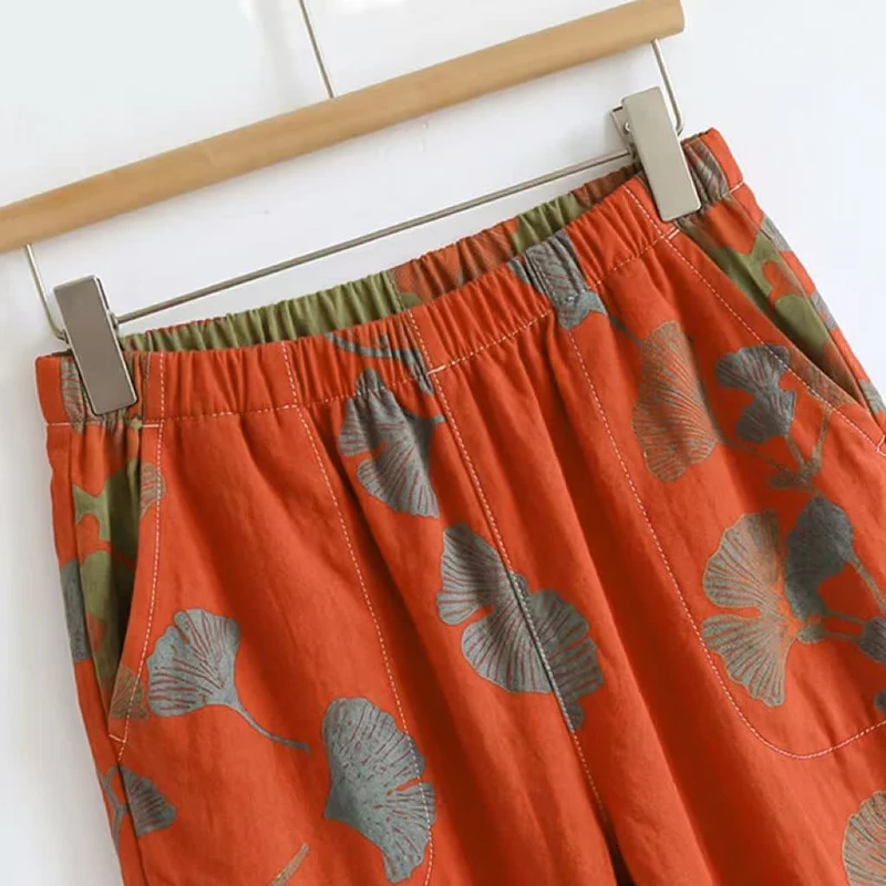 Ginkgo-Blatt-Pyjama-Set mit Rüschen und Cami-Oberteil