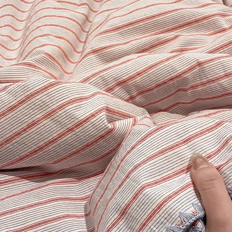 Modernes, weiches, gestreiftes Bettwäsche-Set aus Strickbaumwolle