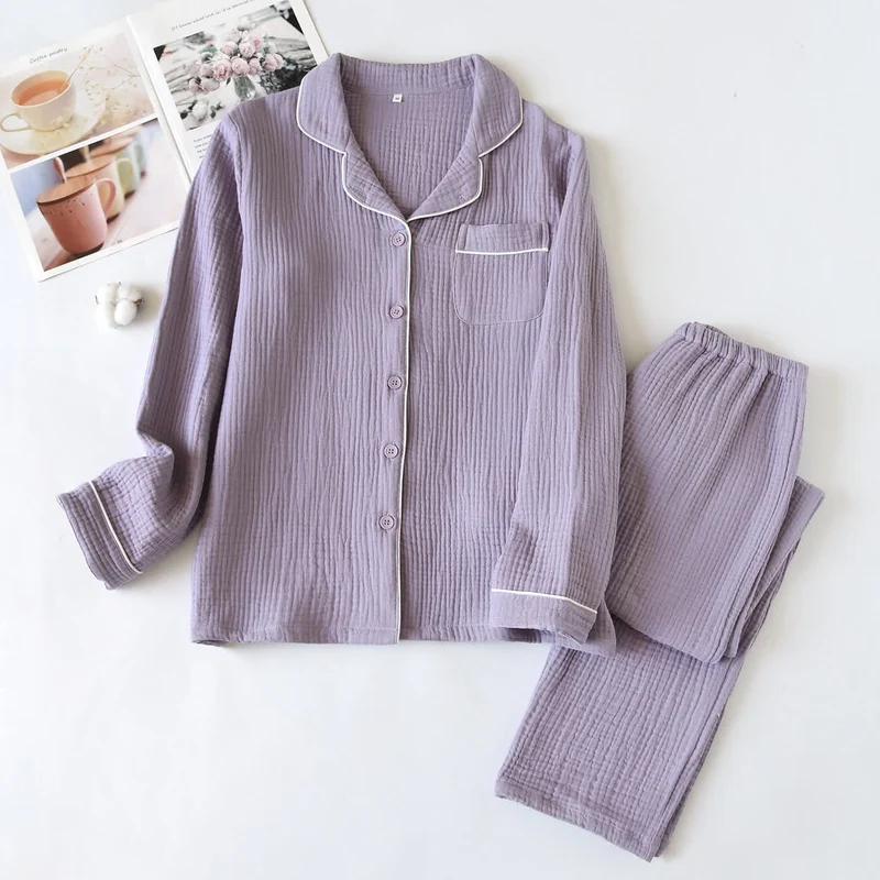 Loungewear-Set aus Baumwollgaze mit Kontrastbesatz