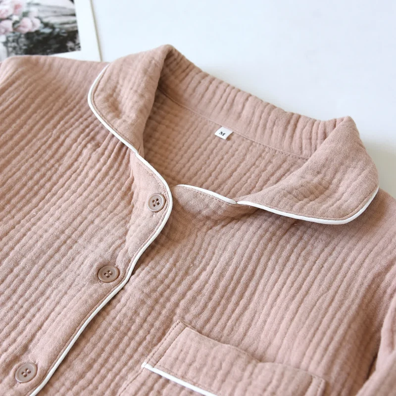 Loungewear-Set aus Baumwollgaze mit Kontrastbesatz