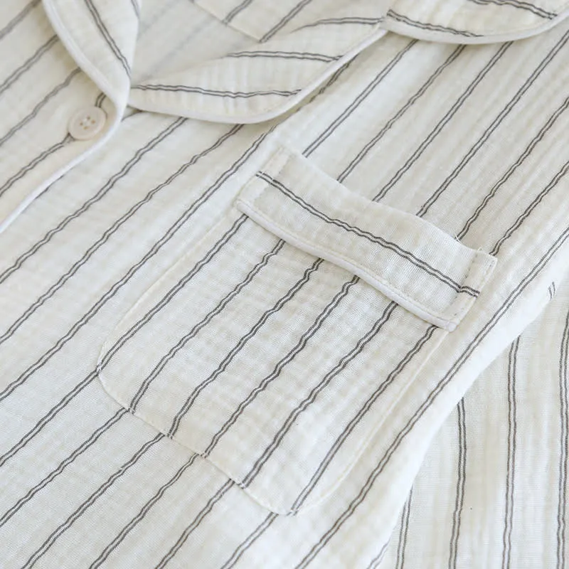 Lässiges Sommer-Loungewear-Set mit Streifen und Camp-Kragen