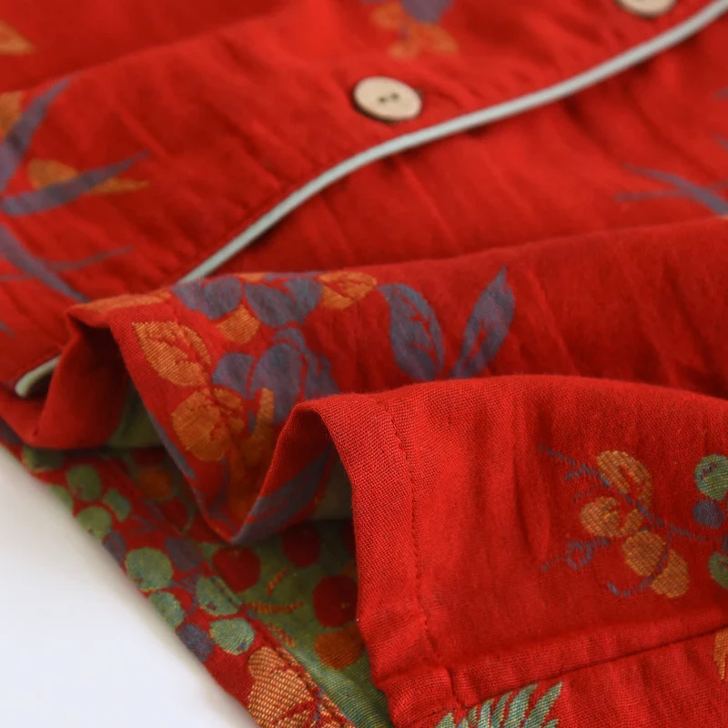 Vintage Loungewear-Set aus Baumwolle mit Vogel- und Blumenmuster