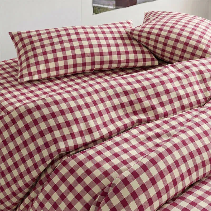 Rotes Vichy-Karo-Bettwäscheset für Einzelbett XL ( Schlafsaal)
