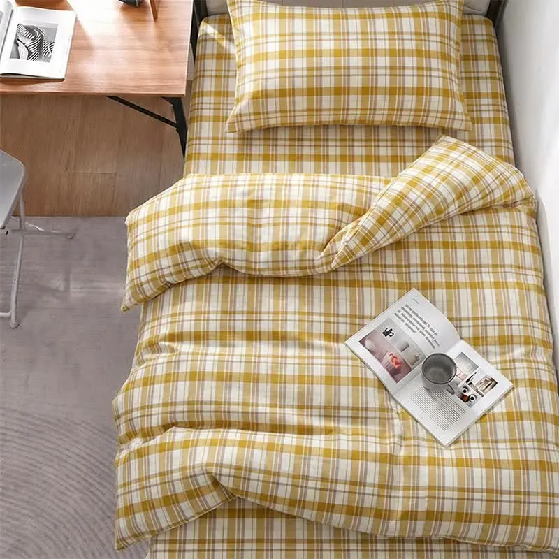 Senffarbenes kariertes Bettwäscheset für Einzelbett XL ( Schlafsaal)