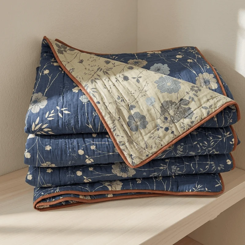 Wendbare blaue Landhaus-Steppdecke mit Blumenmuster