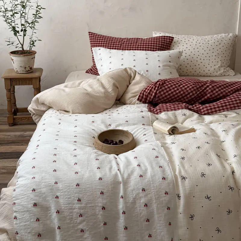 Bettwäsche-Set aus weicher, kuscheliger, weicher Baumwolle mit Kirsch-Gingham-Muster