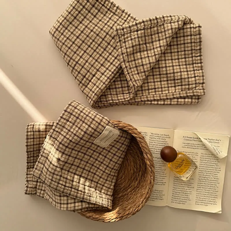 Kissenbezug aus doppellagigem Baumwollgewebe mit Vintage-Gittermuster
