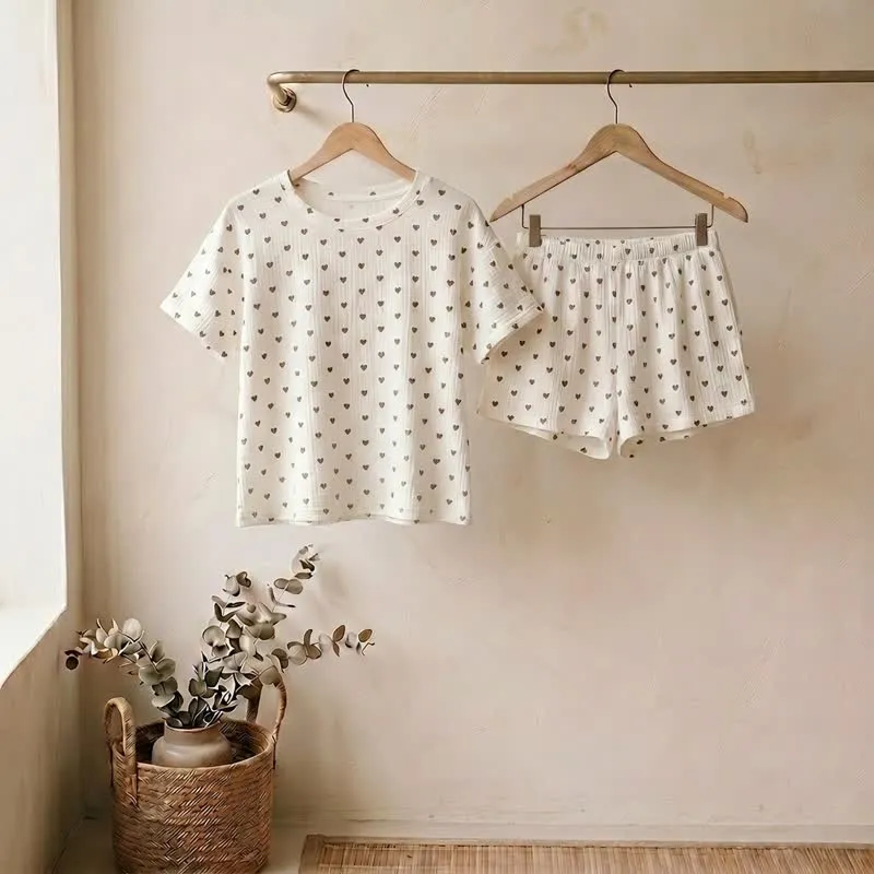 Loungewear-Set aus Baumwolle mit Aprikosenherzmuster
