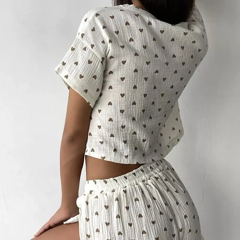 Loungewear-Set aus Baumwolle mit Aprikosenherzmuster
