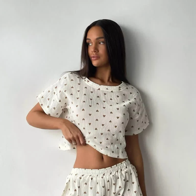 Loungewear-Set aus Baumwolle mit Aprikosenherzmuster