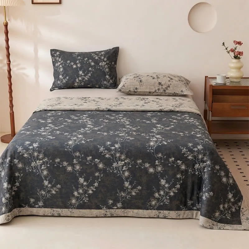 Tagesdecke aus reiner Baumwolle mit Blumenmuster im Vintage-Stil