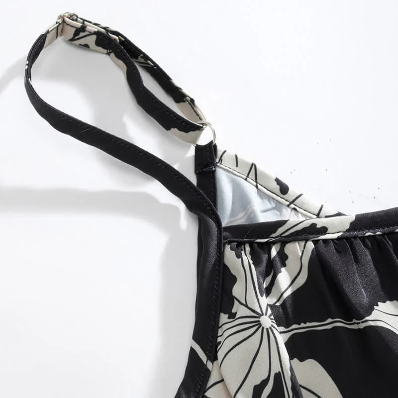 Schwarzes Pyjama-Set mit geblümtem Cami-Shorts