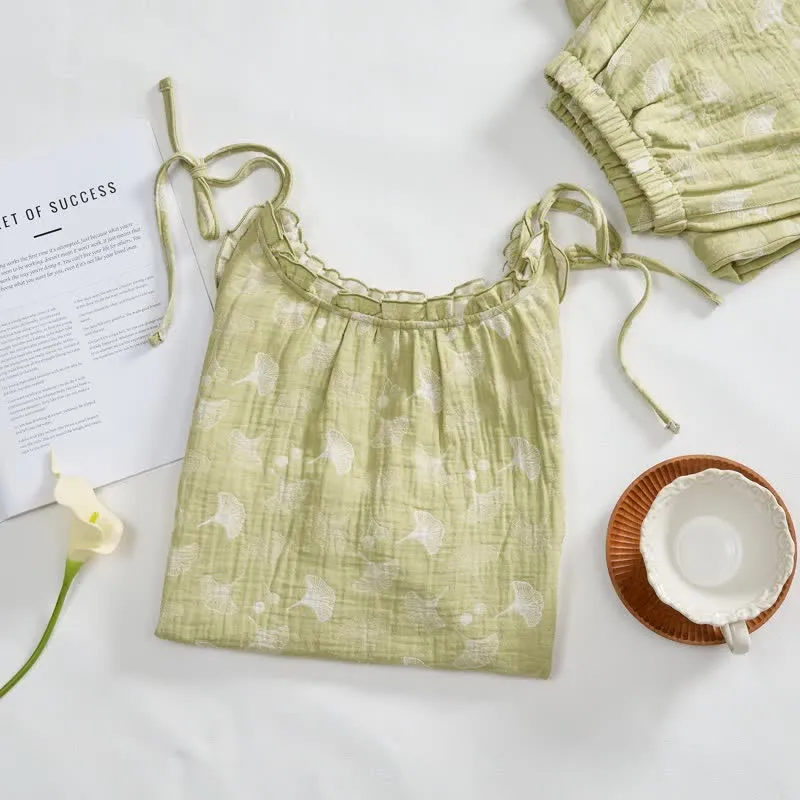Baumwollpyjama mit frischem Ginkgoblatt