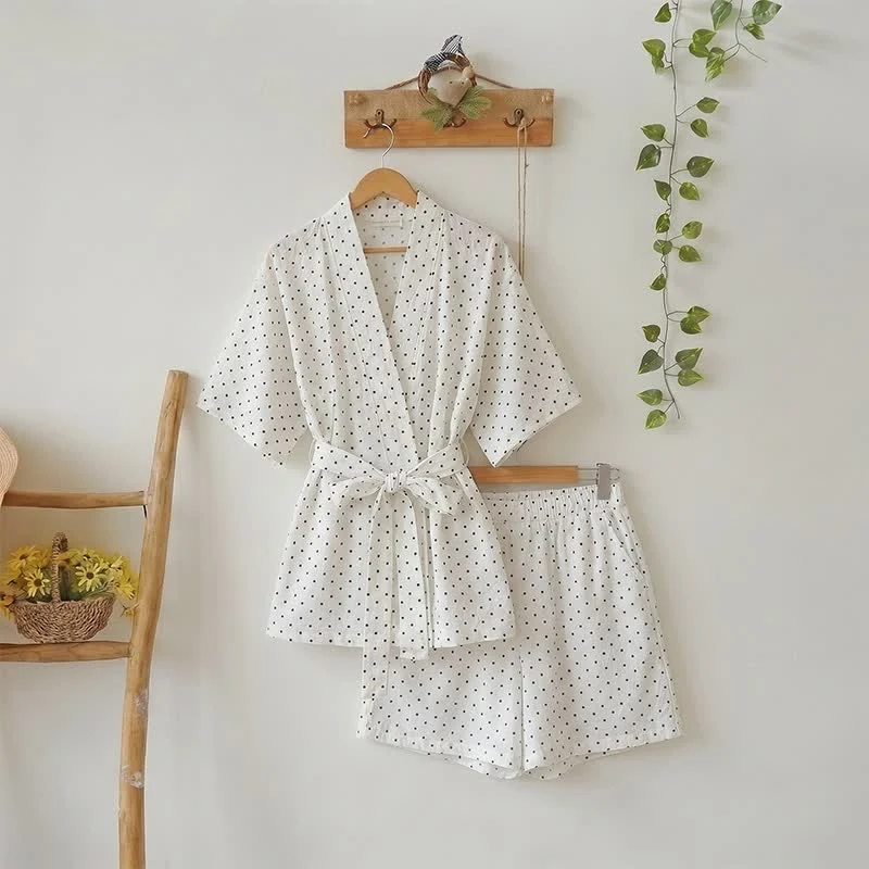 Kimono-Pyjama-Set aus Baumwolle mit Polka-Dots