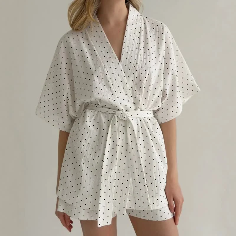 Kimono-Pyjama-Set aus Baumwolle mit Polka-Dots