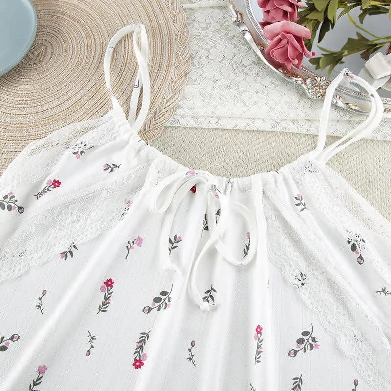 Ärmelloses Lounge-Kleid mit weißem Blumenmuster