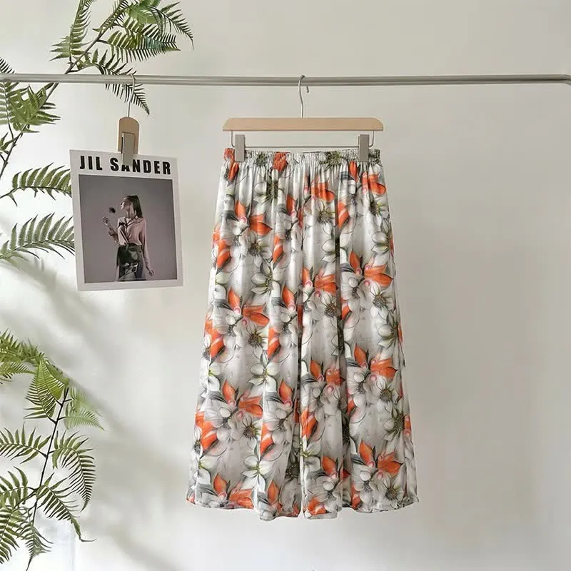 Vintage-Loungewear-Hose mit Blumenmuster, knöchellang