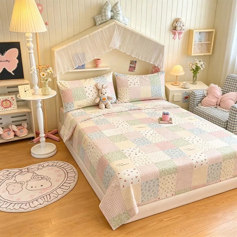 Bettwäsche-Set aus Baumwolle im Patchwork-Stil in Pastellfarben