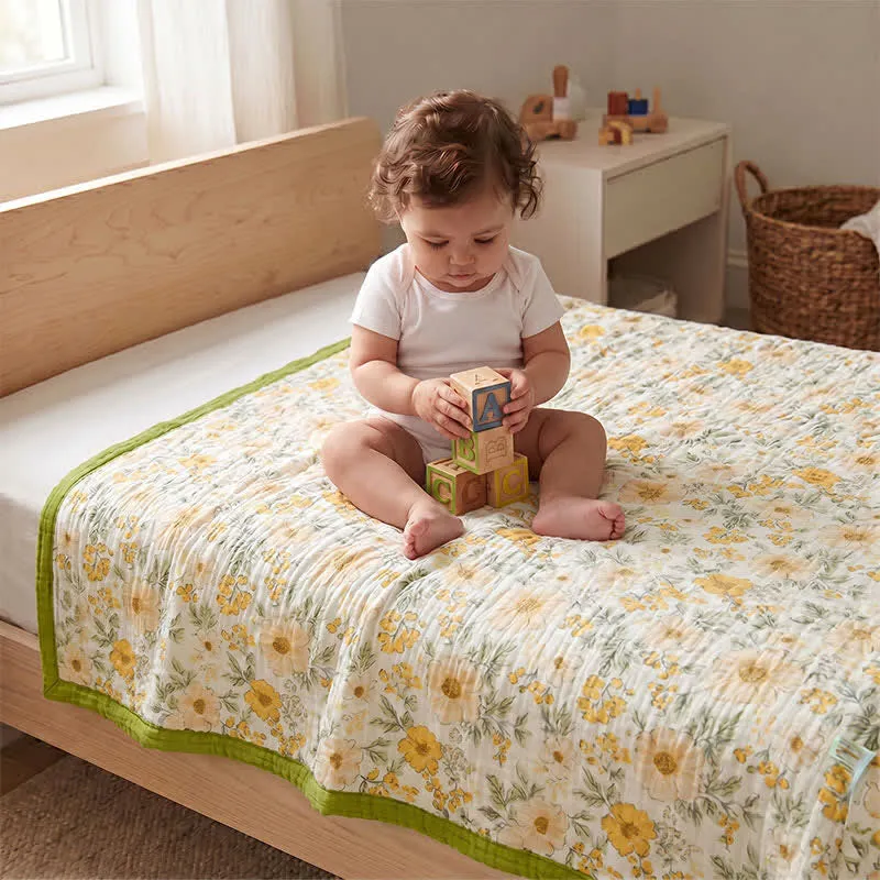 Meadow Bloom Yellow Cotton Gauze Blanket