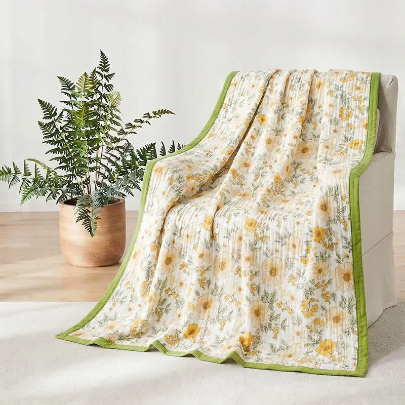 Meadow Bloom Yellow Cotton Gauze Blanket