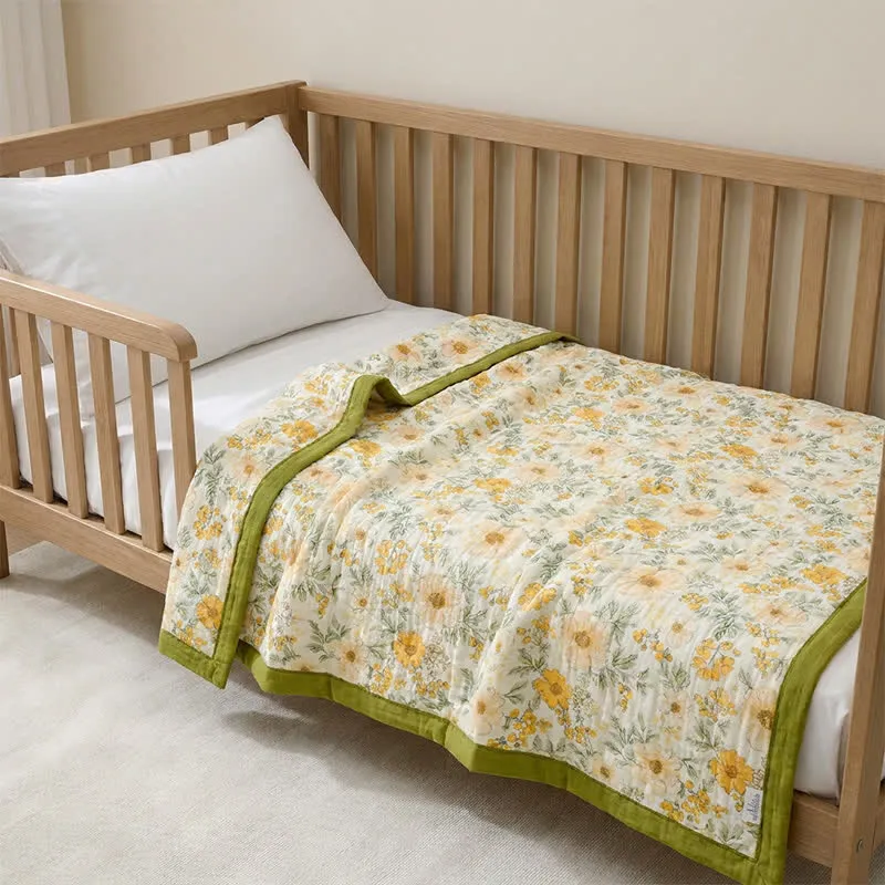 Meadow Bloom Yellow Cotton Gauze Blanket