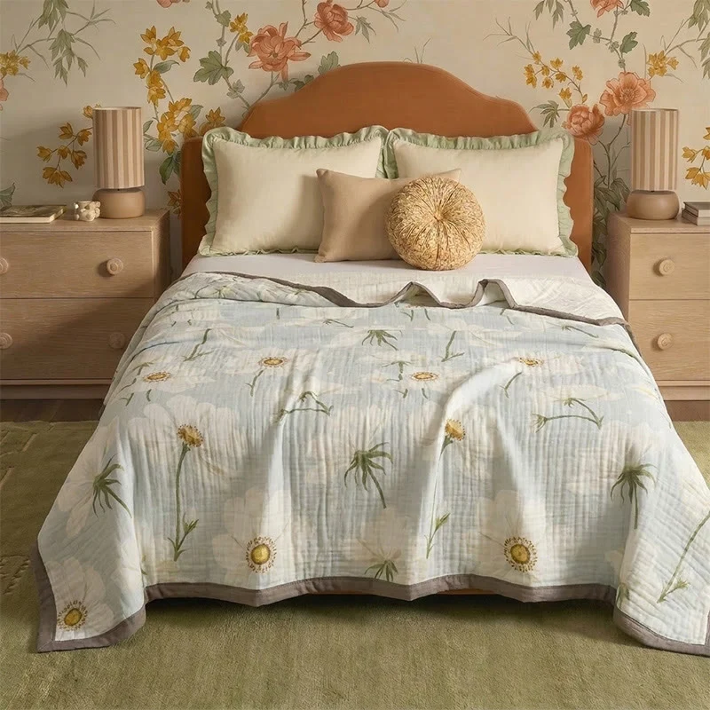 Soft Ivory Sunflower Cotton Blanket