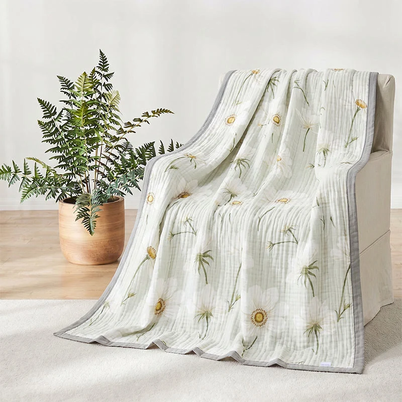 Soft Ivory Sunflower Cotton Blanket