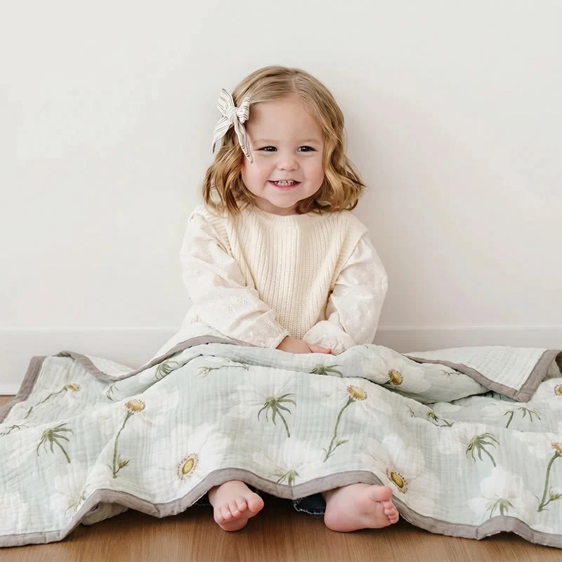 Soft Ivory Sunflower Cotton Blanket