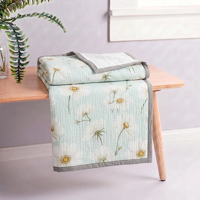 Soft Ivory Sunflower Cotton Blanket