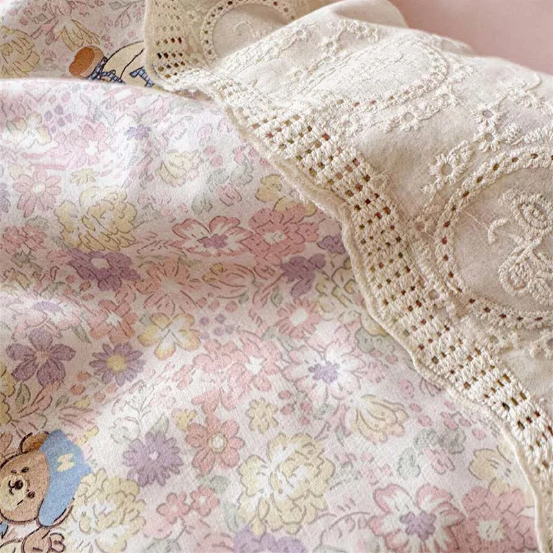 Bettwäsche-Set aus Baumwolle mit rosa Spitze und Bärenmotiv