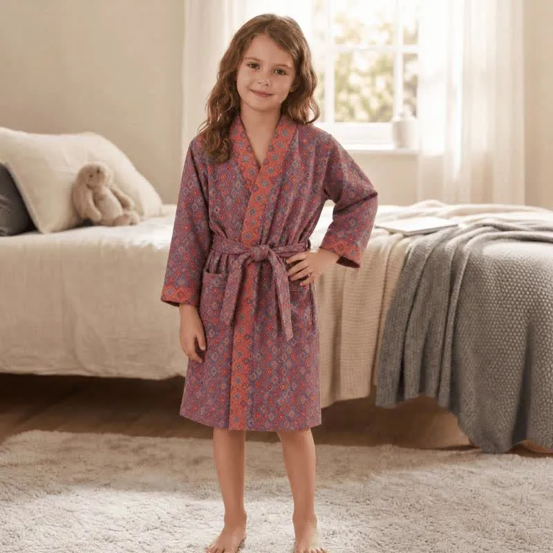 Vintage-Kimono aus Baumwolle für Kinder mit geometrischem Muster