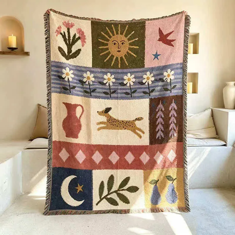 Patchwork-Decke mit Welpenmuster und Fransen