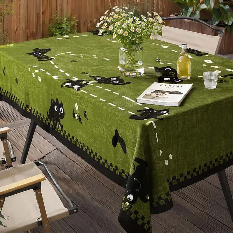 Verspielte Katzengarten-Tischdecke aus wasserdichtem PVC