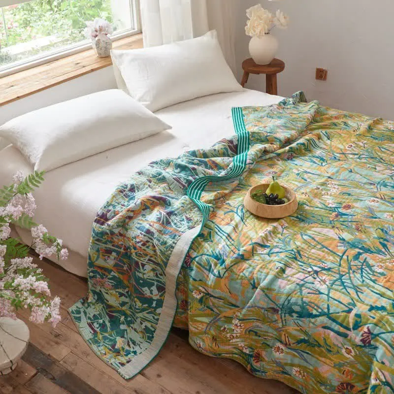 Vintage Iris Field Baumwoll-Jacquard-Decke/Steppdecke
